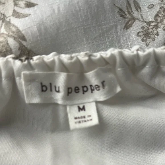 Blu Pepper Cream Midi Dress with Brown Floral Print and Puff Sleeves, Size M - Picture 7 of 7